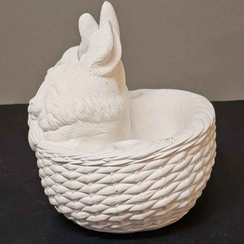 Wee Crafts Ceramic Easter Bunny Basket Unpainted Vtg 1990s 7